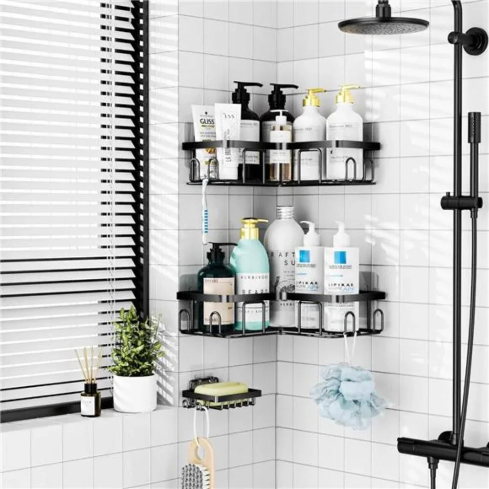Adhesive Corner Shower Caddy, 3 Pack Organizer Shelf with Soap Holder